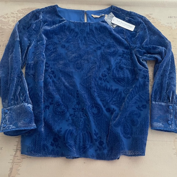 🆕Soft Surroundings Vanetta Velvet Top Sapphire Blue Velvet Floral Top 1X NWT - Picture 2 of 16